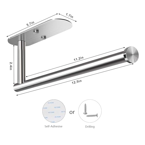 VAEHOLD Adhesive Paper Towel Holder Under Cabinet Mount, Wall Mounted Paper Towel Roll Holder for Kitchen Paper Towel, Stainless Steel（Silvery） - Image 2