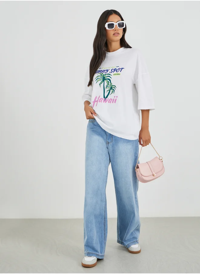 Styli Styli Graphic Print Exaggerated Shoulder Oversized T-Shirt
