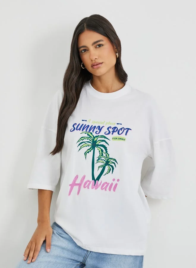 Graphic Print Exaggerated Shoulder Oversized T-Shirt