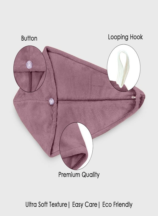HOUSSE Microfibre Head Towels | 450 GSM High Absorbent Hair Wrap with Adjustable Buttons for Girls | Super Soft & Quick Dry Wrap Towel for Hairs | Set of 2 | 25x65 cm (Rose Taupe & Nirvana Purple) - Image 3