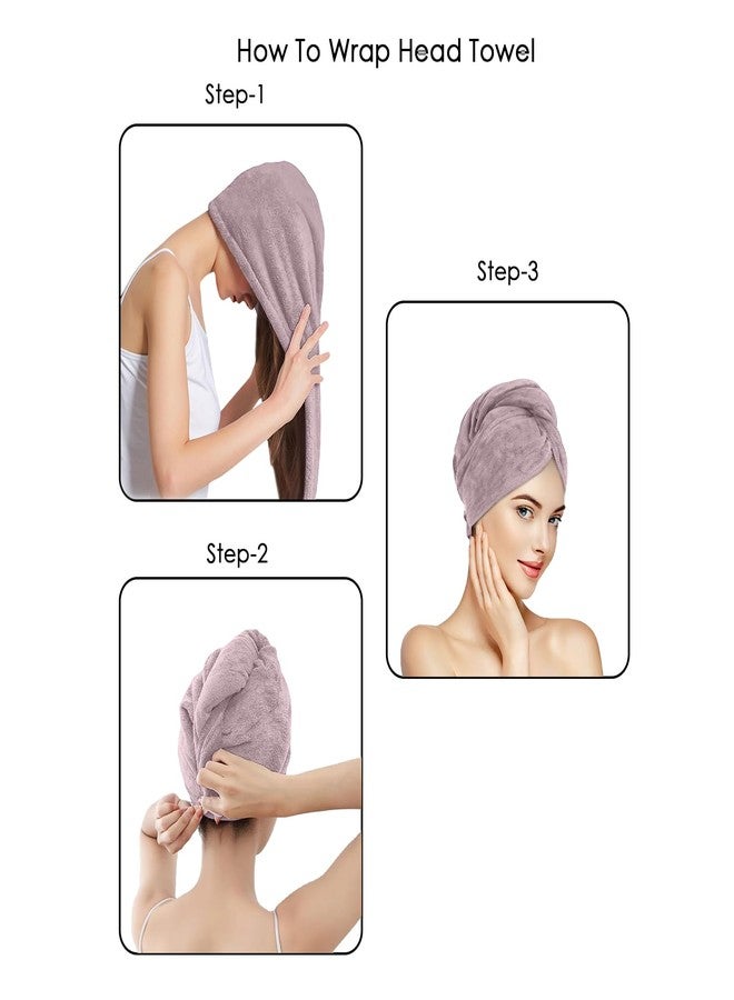HOUSSE Microfibre Head Towels | 450 GSM High Absorbent Hair Wrap with Adjustable Buttons for Girls | Super Soft & Quick Dry Wrap Towel for Hairs | Set of 2 | 25x65 cm (Rose Taupe & Nirvana Purple) - Image 4