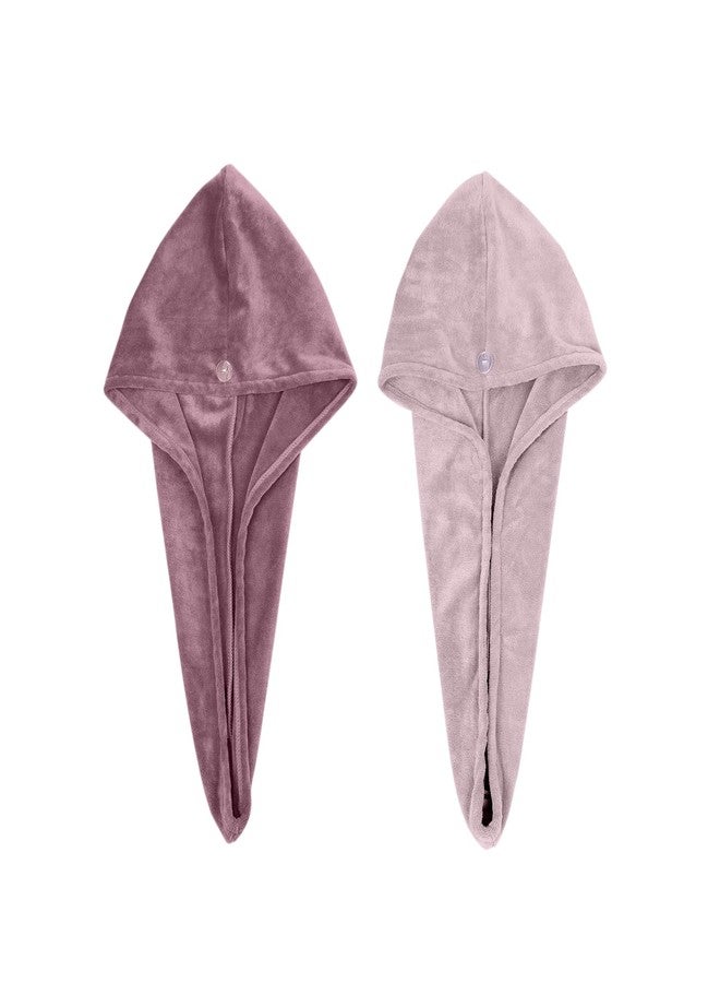 HOUSSE Microfibre Head Towels | 450 GSM High Absorbent Hair Wrap with Adjustable Buttons for Girls | Super Soft & Quick Dry Wrap Towel for Hairs | Set of 2 | 25x65 cm (Rose Taupe & Nirvana Purple) - Image 1