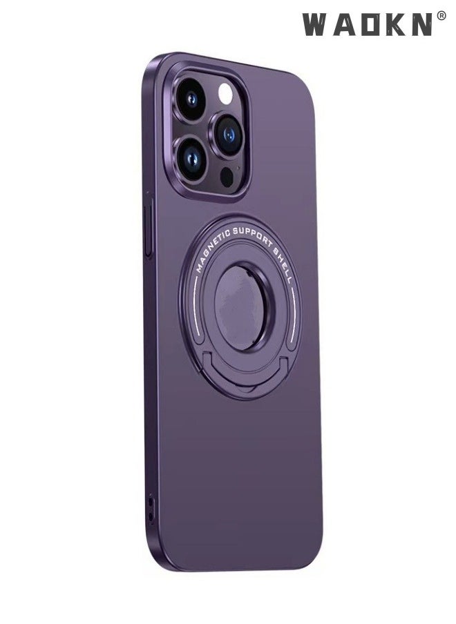 WAOKN Luxury Magnetic Case For iPhone 15 Pro With Mobile Phone Holder Hide Stand Hard Cover Purple  - Image 1