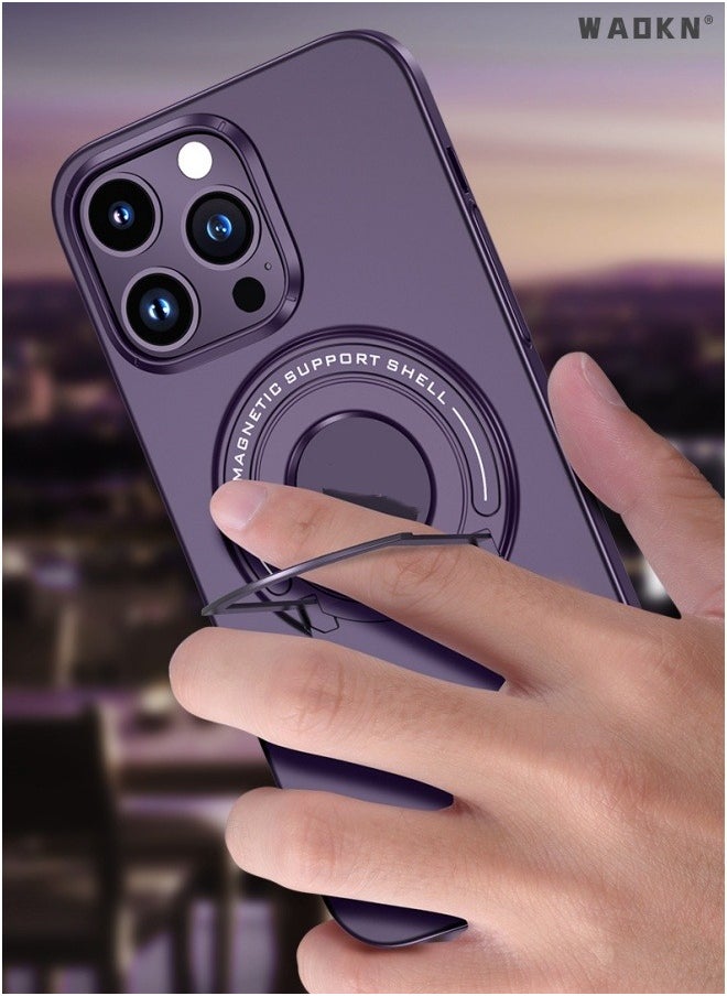 WAOKN Luxury Magnetic Case For iPhone 15 Pro With Mobile Phone Holder Hide Stand Hard Cover Purple  - Image 2