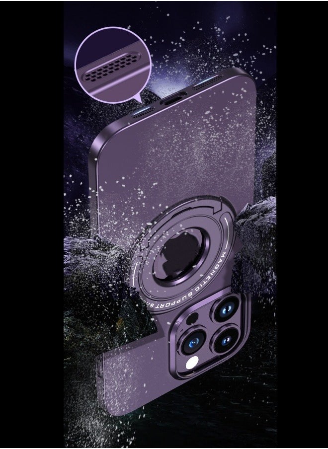 WAOKN Luxury Magnetic Case For iPhone 15 Pro With Mobile Phone Holder Hide Stand Hard Cover Purple  - Image 5