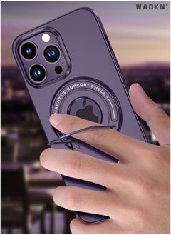 WAOKN Luxury Magnetic Case For iPhone 15 Pro With Mobile Phone Holder Hide Stand Hard Cover Purple  - Image 2