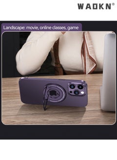 WAOKN Luxury Magnetic Case For iPhone 15 Pro With Mobile Phone Holder Hide Stand Hard Cover Purple  - Image 3