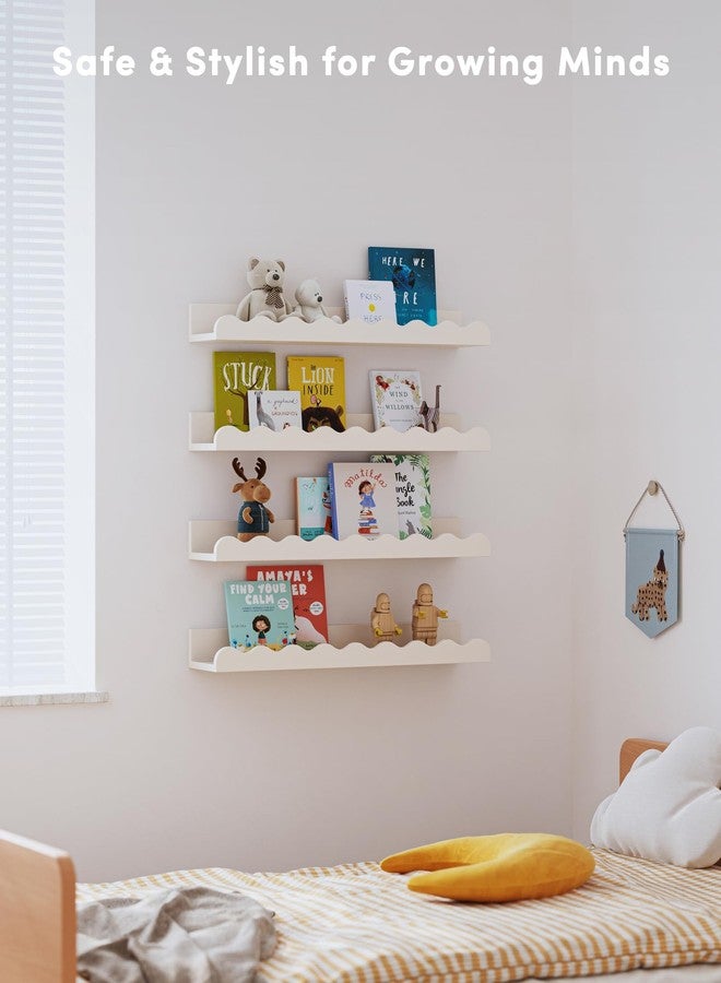 Seocry Kids' Bookshelf Set of 4 - White Floating Nursery Book Shelves, Picture Ledge Shelf for Wall Decor and Storage - Perfect for Books, Toys, Photo Frames, and Nursery Décor - Image 2