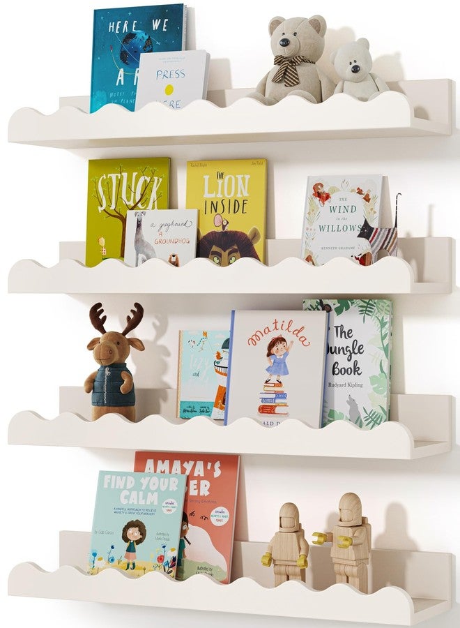 Seocry Kids' Bookshelf Set of 4 - White Floating Nursery Book Shelves, Picture Ledge Shelf for Wall Decor and Storage - Perfect for Books, Toys, Photo Frames, and Nursery Décor - Image 1