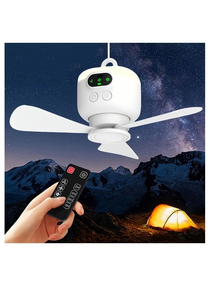 هومستر مروحة السقف المحمولة اللاسلكية، مروحة الخيام المحمولة مع الإضاءة والتحكم عن بعد، تنظيم سرعة 3 سرعات وعرض قدرة الشاشة، سعة 8000 ملليمبير/ساعة، مروحة التخييم مع الخطاف، مناسبة للخيام العلوية/المهابط/الخارجية/الداخلية - Image 1