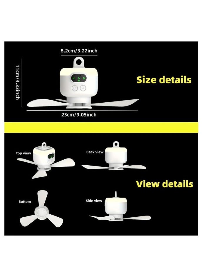 هومستر مروحة السقف المحمولة اللاسلكية، مروحة الخيام المحمولة مع الإضاءة والتحكم عن بعد، تنظيم سرعة 3 سرعات وعرض قدرة الشاشة، سعة 8000 ملليمبير/ساعة، مروحة التخييم مع الخطاف، مناسبة للخيام العلوية/المهابط/الخارجية/الداخلية - Image 2