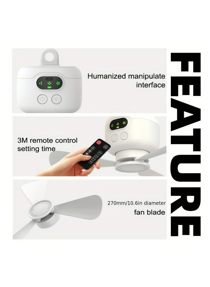 هومستر مروحة السقف المحمولة اللاسلكية، مروحة الخيام المحمولة مع الإضاءة والتحكم عن بعد، تنظيم سرعة 3 سرعات وعرض قدرة الشاشة، سعة 8000 ملليمبير/ساعة، مروحة التخييم مع الخطاف، مناسبة للخيام العلوية/المهابط/الخارجية/الداخلية - Image 4