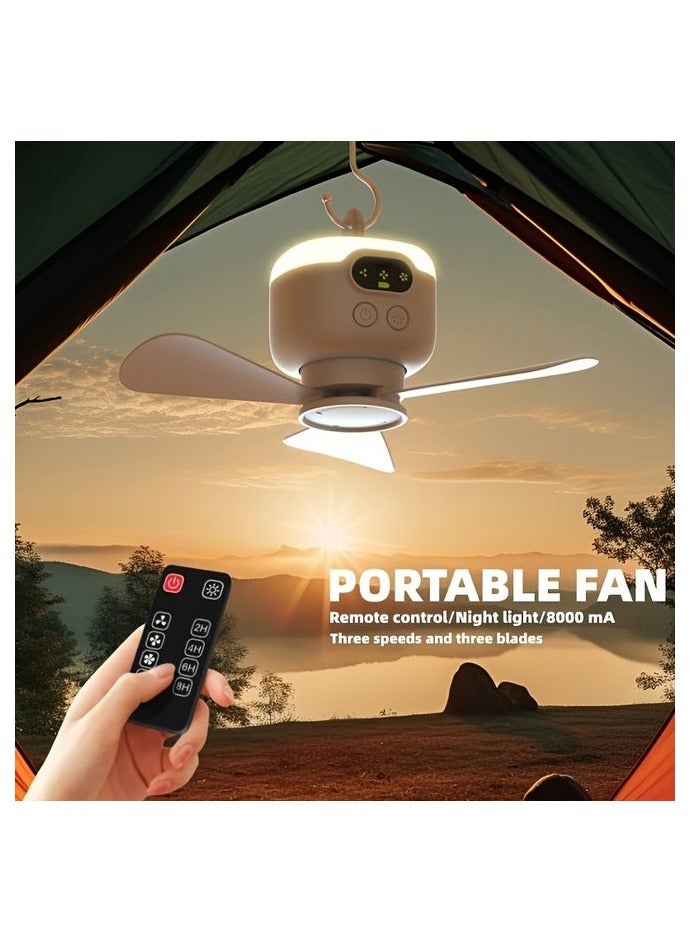 هومستر مروحة السقف المحمولة اللاسلكية، مروحة الخيام المحمولة مع الإضاءة والتحكم عن بعد، تنظيم سرعة 3 سرعات وعرض قدرة الشاشة، سعة 8000 ملليمبير/ساعة، مروحة التخييم مع الخطاف، مناسبة للخيام العلوية/المهابط/الخارجية/الداخلية - Image 5