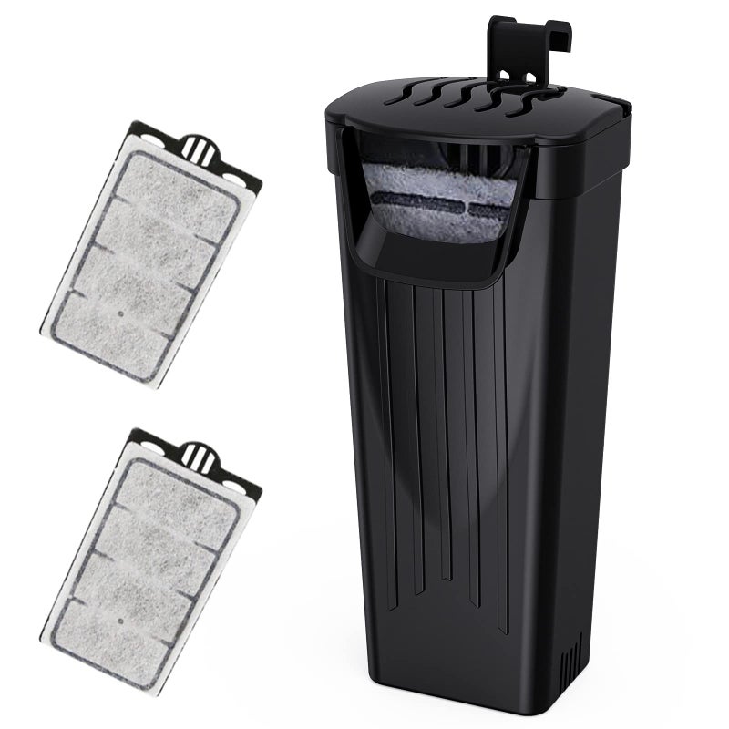 Moonorange Aquarium Filter(3.5W), Fish Tank Filter, Turtle Tank Filter, Low-Water Filter for Small Fish Tank, Reptile Tank Up to 15Gallon, with 2 Cartridges(Black) - Image 1