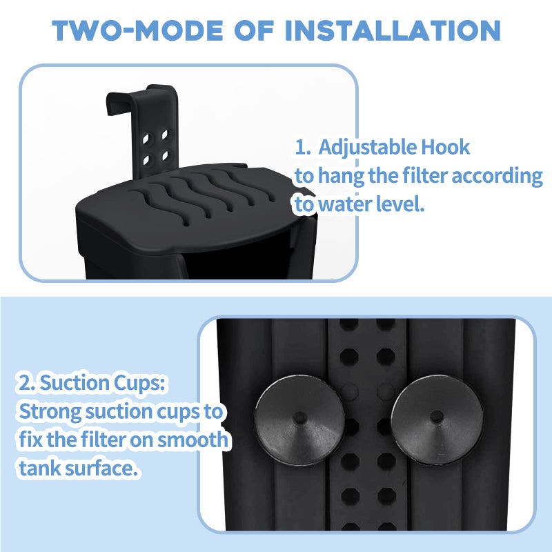 Moonorange Aquarium Filter(3.5W), Fish Tank Filter, Turtle Tank Filter, Low-Water Filter for Small Fish Tank, Reptile Tank Up to 15Gallon, with 2 Cartridges(Black) - Image 5
