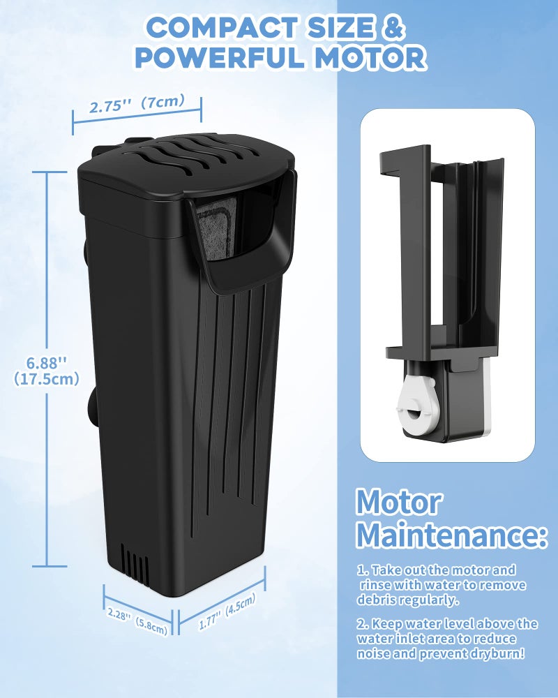 Moonorange Aquarium Filter(3.5W), Fish Tank Filter, Turtle Tank Filter, Low-Water Filter for Small Fish Tank, Reptile Tank Up to 15Gallon, with 2 Cartridges(Black) - Image 3