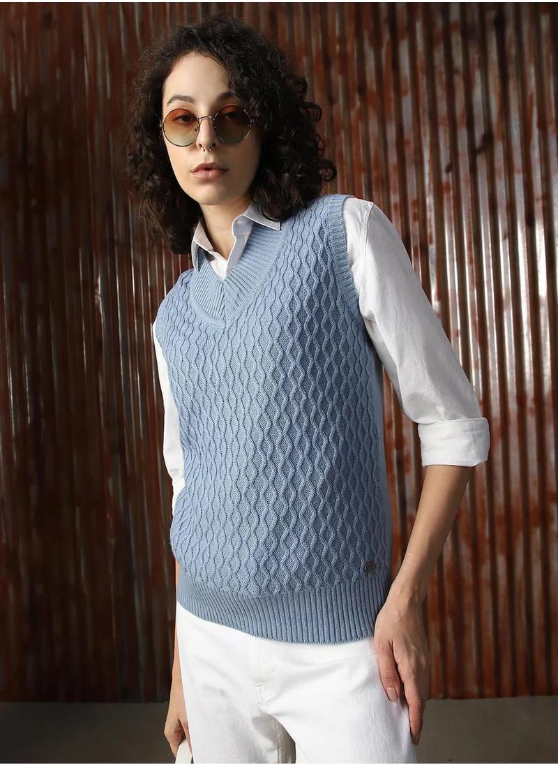 هاي ستار Women's Blue 100% Acrylic Solid Sweater