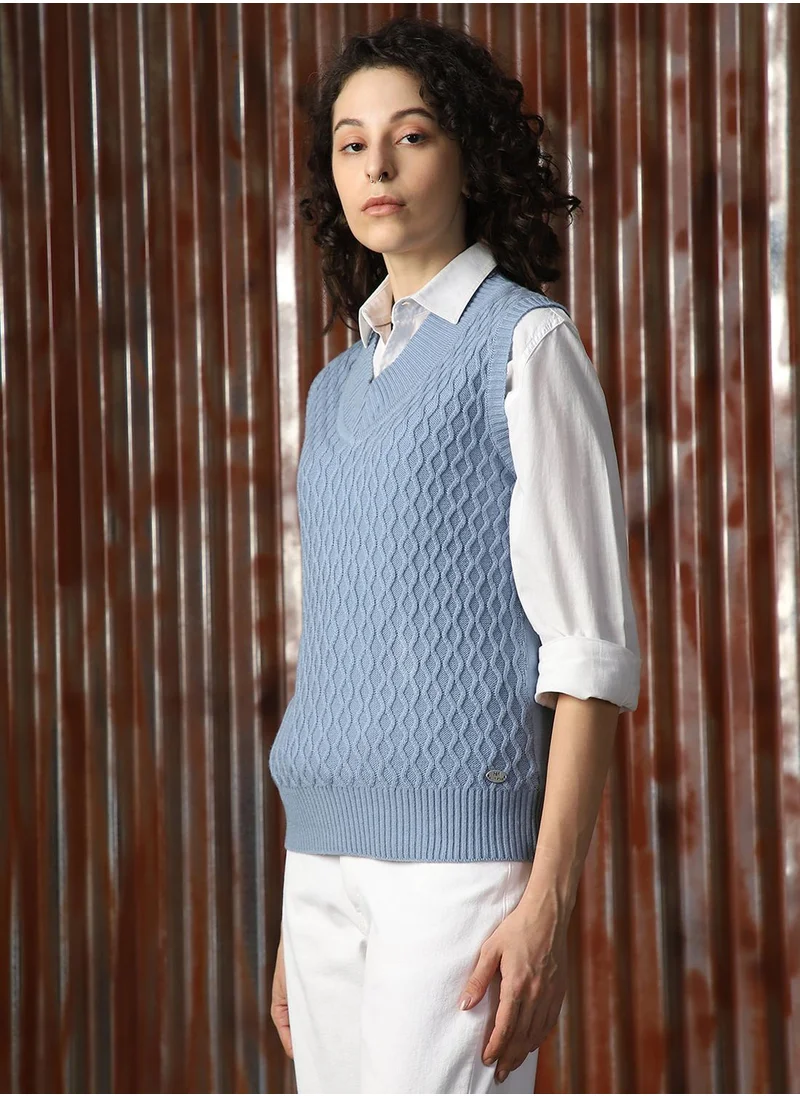 هاي ستار Women's Blue 100% Acrylic Solid Sweater