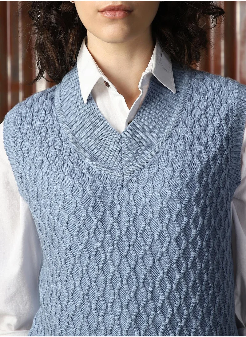 هاي ستار Women's Blue 100% Acrylic Solid Sweater