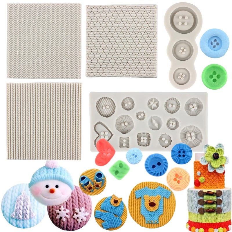Sijiangmold Mini Knitting Sweater Fondant Molds Crochet Texture Cake Decoration Silicone Mold Button Chocolate Mold For Baby Shower Cake Decorating Cupcake Topper Candy Gum Paste Polymer Clay Set Of 5