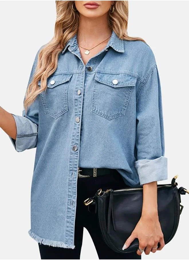 YUNIQEE Blue Collared Half Sleeve Shirt