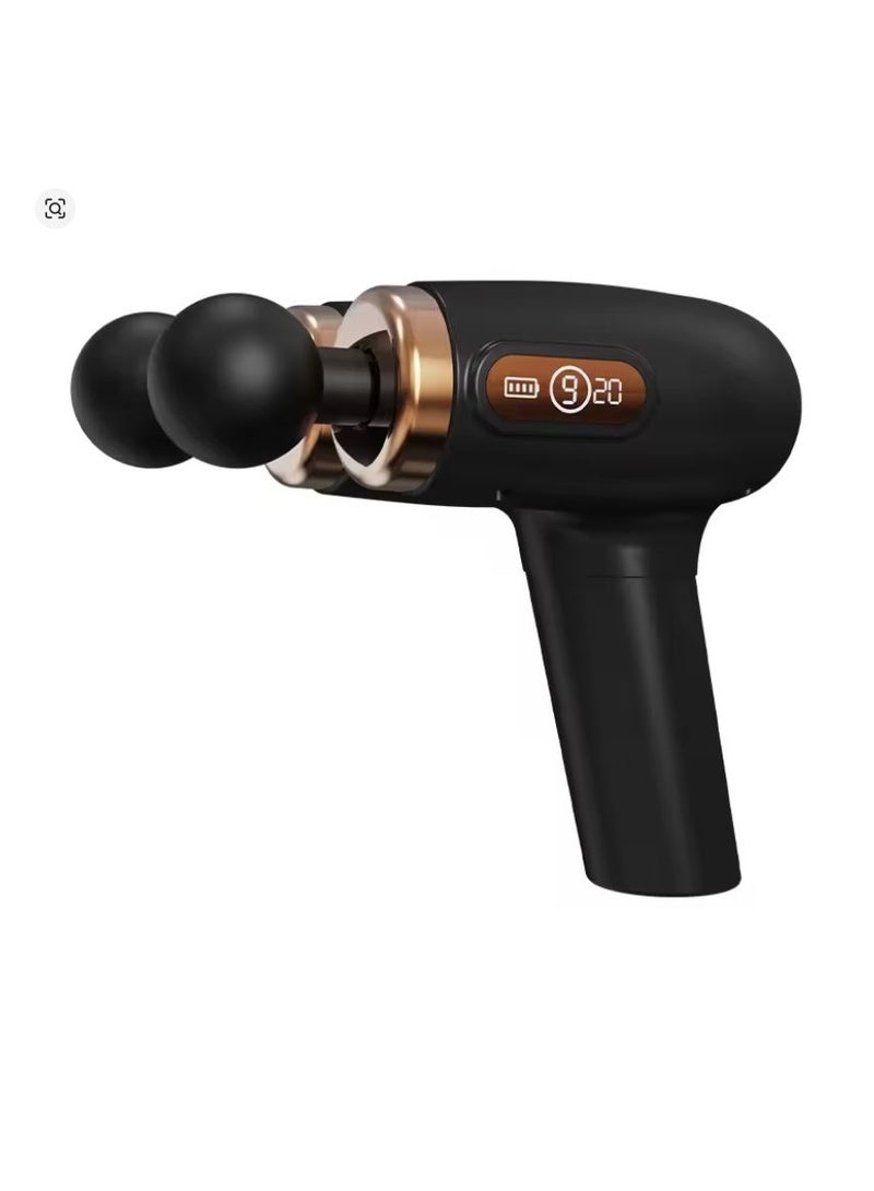 The Mini Dual-Head Massage Gun is a professional rechargeable massage device that provides dual, deep massage power with precise control via a digital display to ensure instant relaxation. - Image 1