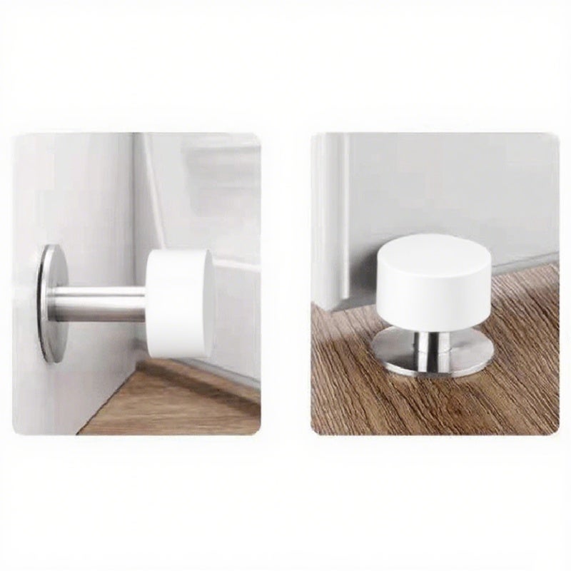 304 Stainless Steel Drill-Free Door Stopper Anti-Collision Door Bumper Black Rubber Security Door Doorstop Floor Mounted Door Holder - Image 3