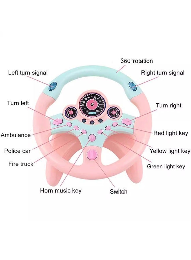 Hanayo لعبة عجلة القيادة الدوارة للأطفال - عجلة قيادة سيارة للأطفال مع صوت وضوء - محاكي قيادة عجلة القيادة للأطفال للعب في السيارة - هدية تعليمية مبكرة للأولاد والبنات (وردي) - Image 2
