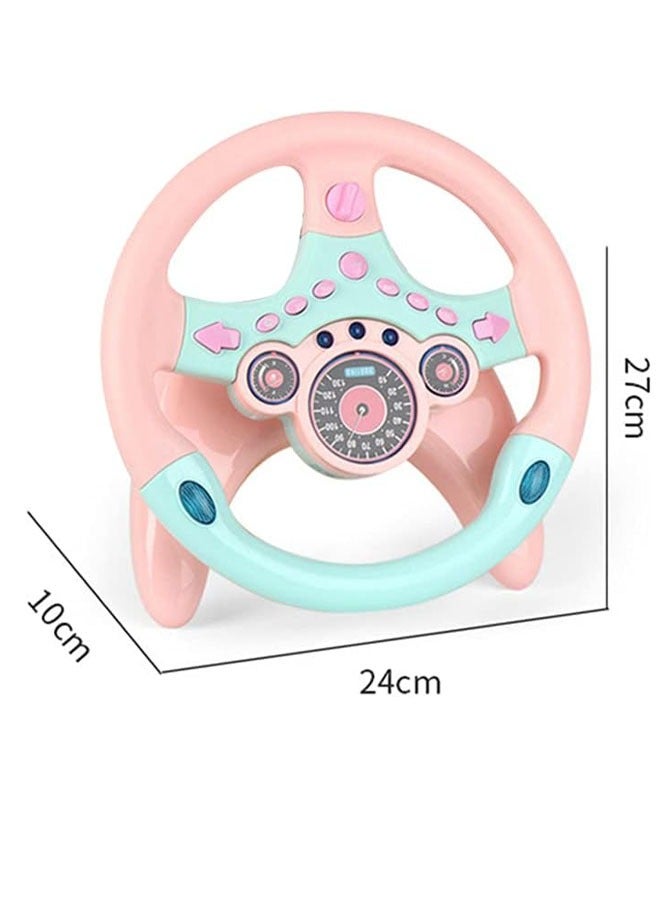 Hanayo لعبة عجلة القيادة الدوارة للأطفال - عجلة قيادة سيارة للأطفال مع صوت وضوء - محاكي قيادة عجلة القيادة للأطفال للعب في السيارة - هدية تعليمية مبكرة للأولاد والبنات (وردي) - Image 3