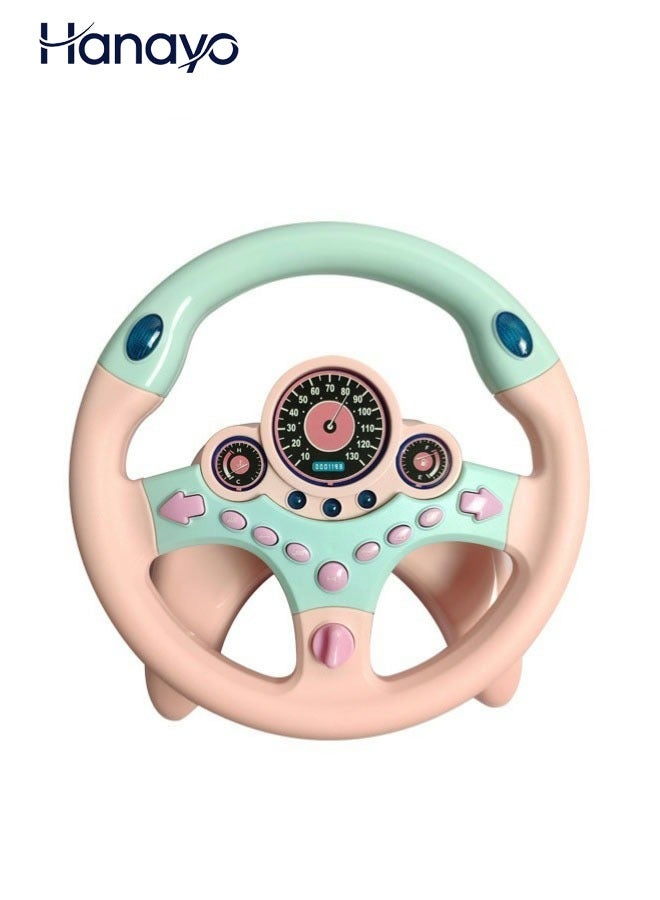 Hanayo لعبة عجلة القيادة الدوارة للأطفال - عجلة قيادة سيارة للأطفال مع صوت وضوء - محاكي قيادة عجلة القيادة للأطفال للعب في السيارة - هدية تعليمية مبكرة للأولاد والبنات (وردي) - Image 1