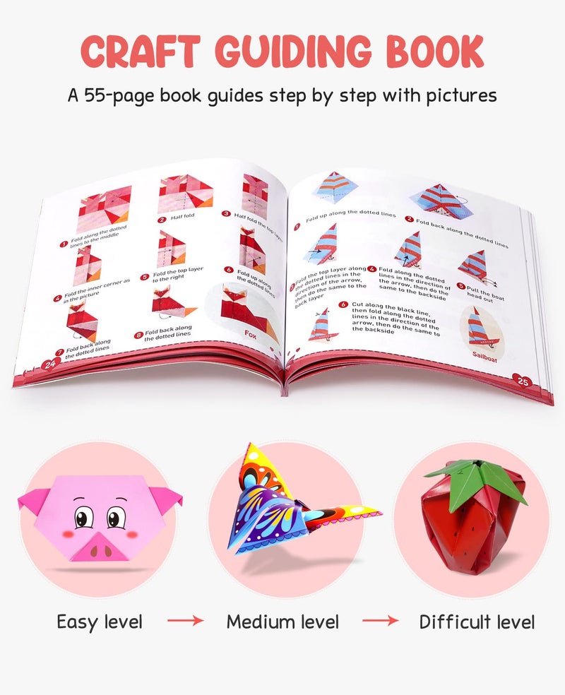 Gamenote Colorful Origami Kit for Kids 54 Projects 120 Double Sided Origami Paper 12 Sheets Practice Papers Instructional Origami Book Origami Gift for 4+ Girls Boys Adult Beginners Training Craft - Image 5