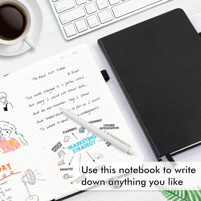Feela 5 Pack Journal Notebook Bulk for School, Hardcover Business Notebooks Classic Ruled Lined Journals with Pen Holder for Work Note Taking, with 5 Black Pens, 120 GSM, 5.1”x8.3”, A5, Black - Image 4