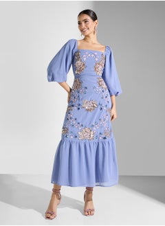 Maya Puff Sleeve Placement Embellished Midaxi Dress  - Image 1
