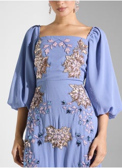Maya Puff Sleeve Placement Embellished Midaxi Dress  - Image 3