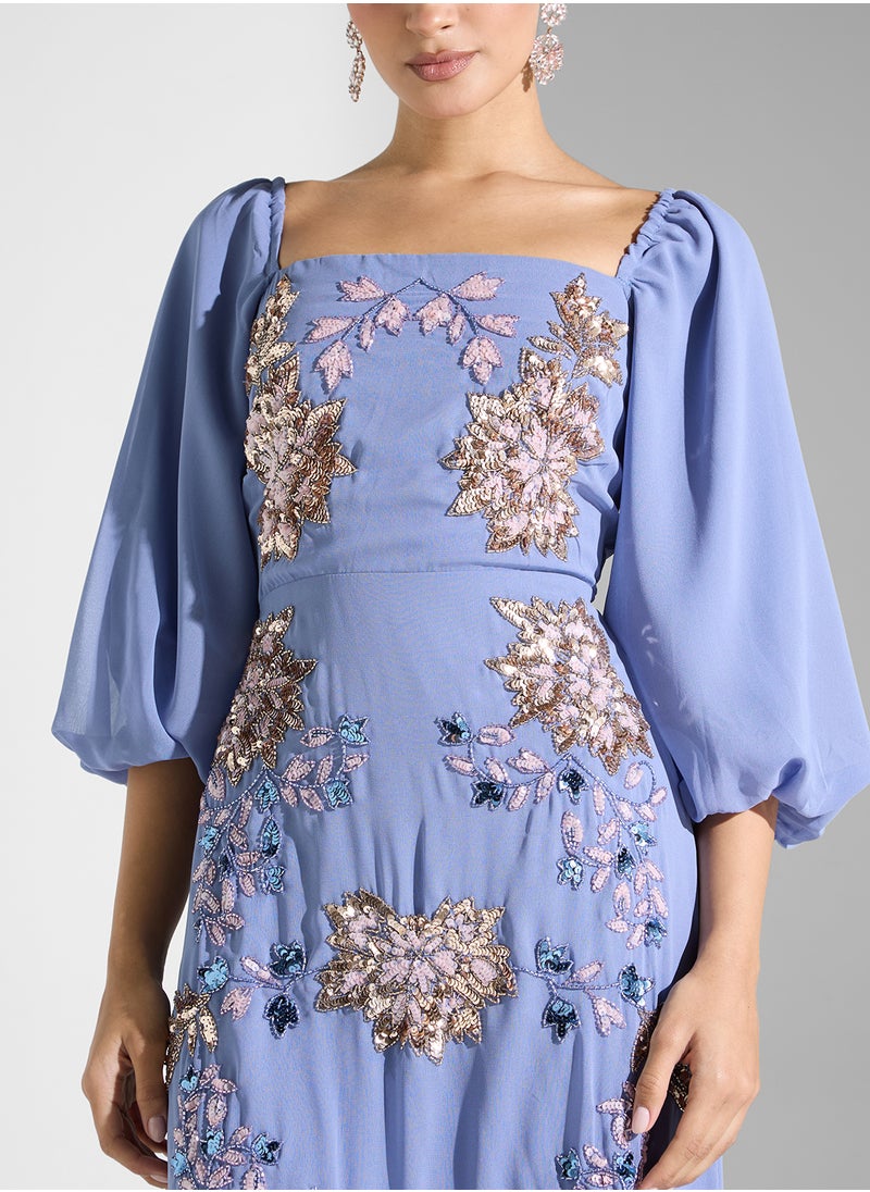 Maya Puff Sleeve Placement Embellished Midaxi Dress  - Image 3