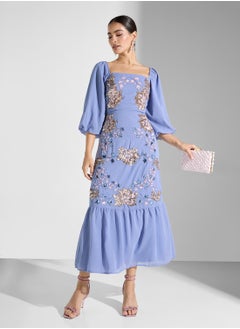 Maya Puff Sleeve Placement Embellished Midaxi Dress  - Image 4