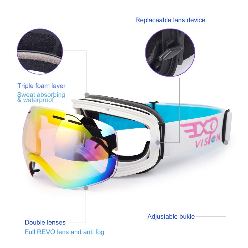 EXP VISION Ski Snowboard Goggles for Man Woman and Younth, OTG Snow Goggle Anti Fog UV400 Protection Winter Outdoor Sports Goggle-Pink - Image 4