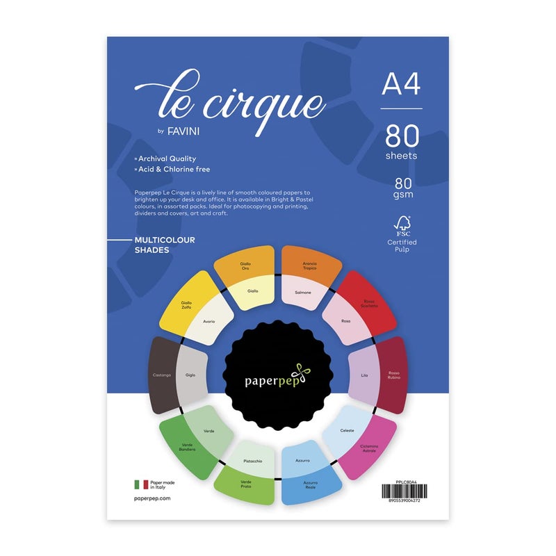 PaperPep Paper Pep Le Cirque Colour Sheets 80GSM A4 Multicolor Shades Assorted Pack of 80 Sheets - Image 1