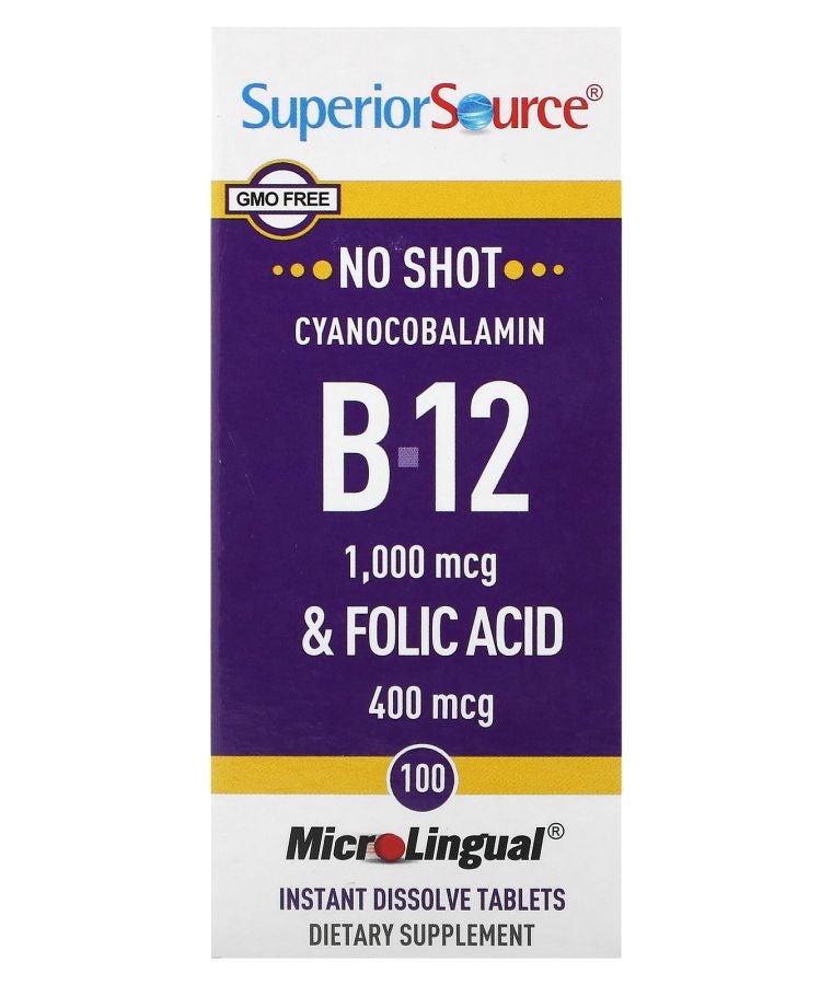 Superior Source Cyanocobalamin B-12 & Folic Acid 100 MicroLingual Instant Dissolve Tablets