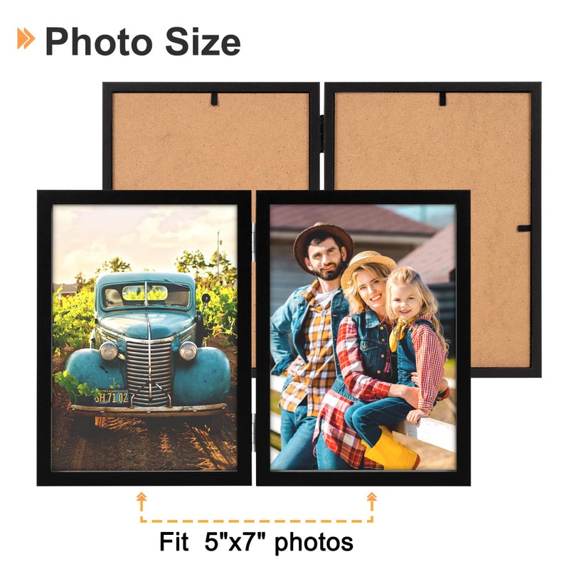 Aevete 5X7 Picture Frames Double Hinged Wood Folding Photo Frames Vertical With Plexiglass Front  Black - Image 2