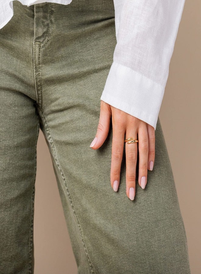 PAVOI 14K Gold Plated Open Twist Eternity Band Yellow Gold for Women Size 7 - Image 2