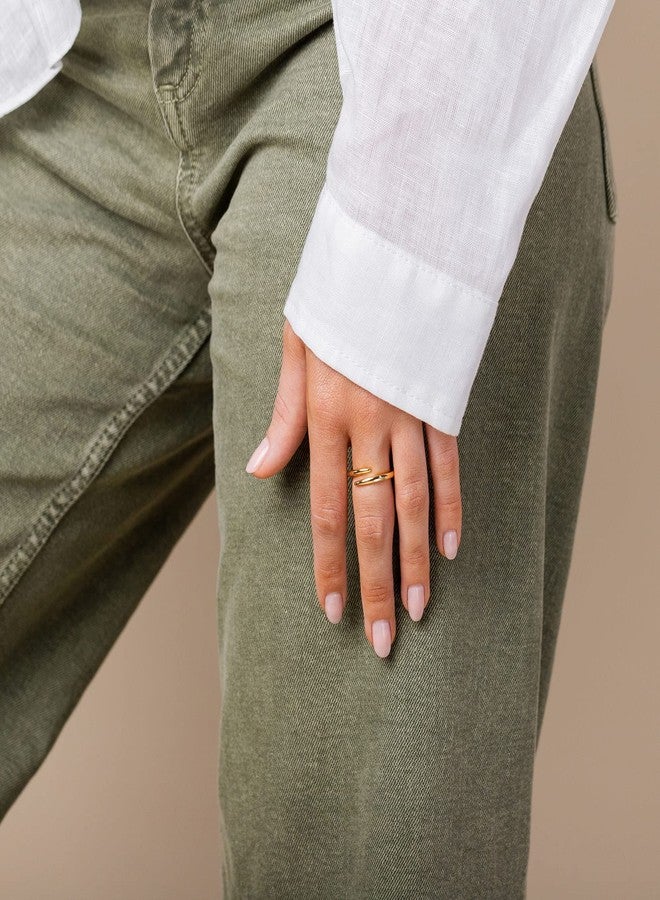 PAVOI 14K Gold Plated Open Twist Eternity Band Yellow Gold for Women Size 7 - Image 4