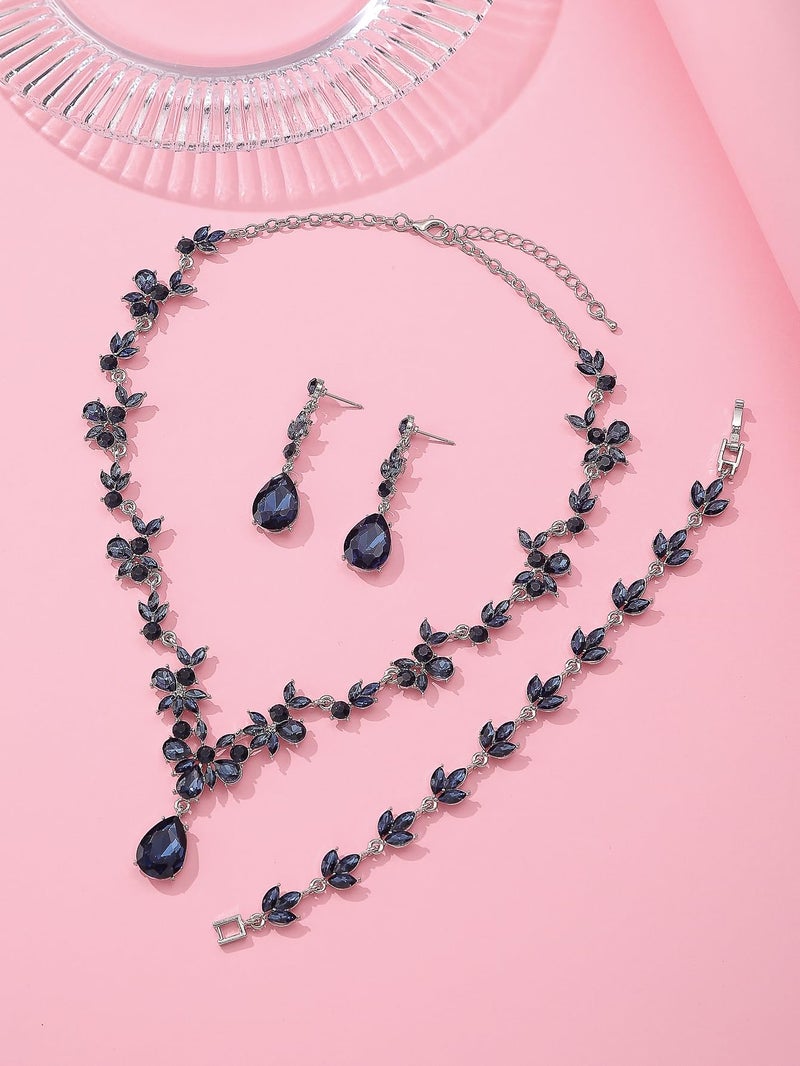 Paxuan Bridal Wedding Elegant Floral Jewelry Set for Women/Brides/Bridesmaids Crystal Jewelry Set for Wedding Prom Party Bridal Crystal Necklace Earrings Bracelet Set - Image 5