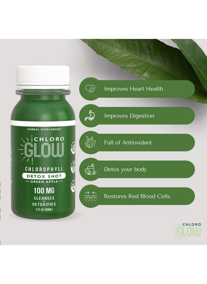 Chloroglow - Liquid Chlorophyll Detox Shots | All Natural And Organic Plant Based Drink To Boost Energy And Straighten Your Immune System | Cleanses And Detoxifies - Green Apple (12 Pack) - Image 1