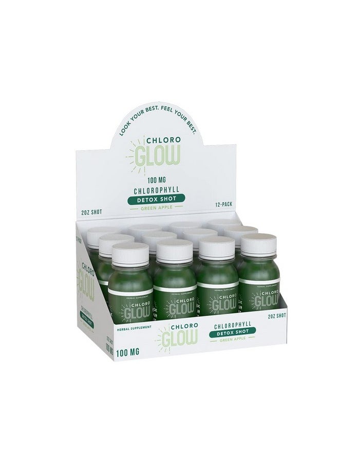Chloroglow - Liquid Chlorophyll Detox Shots | All Natural And Organic Plant Based Drink To Boost Energy And Straighten Your Immune System | Cleanses And Detoxifies - Green Apple (12 Pack) - Image 1