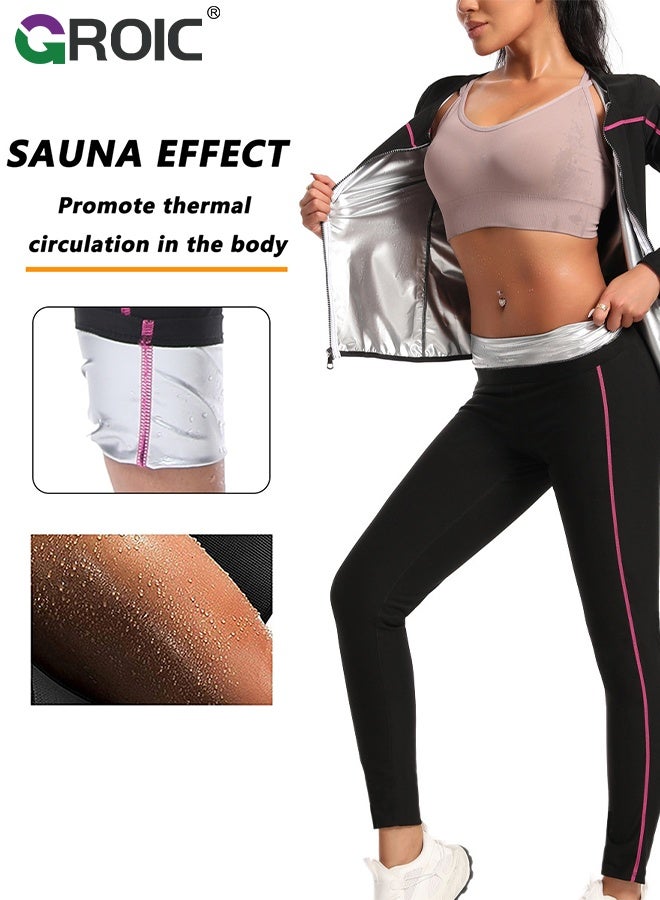 GROIC Sauna Suit For Women,Weight Loss Workout Sweat Vest Waist Trainer,Long Sleeve,Corset Sweatsuit,Full-Body Sweat-Enhancing Workout Gear with Gloves and Foot Covers for Calorie Burn and Detox - Image 5