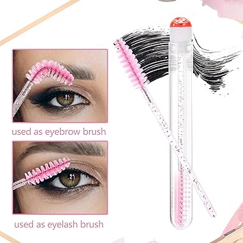 Telooco Disposable Mascara Wands Tube Set 10Pcs Shiny Diamond Lash Brush Eyelash Spoolies With Tube Mascara Wands Makeup Tool for Eyelash ExtensionsPink - Image 4