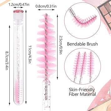 Telooco Disposable Mascara Wands Tube Set 10Pcs Shiny Diamond Lash Brush Eyelash Spoolies With Tube Mascara Wands Makeup Tool for Eyelash ExtensionsPink - Image 2