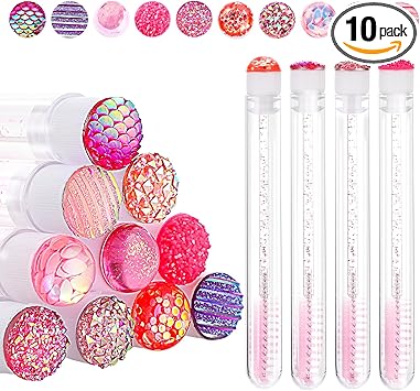 Telooco Disposable Mascara Wands Tube Set 10Pcs Shiny Diamond Lash Brush Eyelash Spoolies With Tube Mascara Wands Makeup Tool for Eyelash ExtensionsPink - Image 1