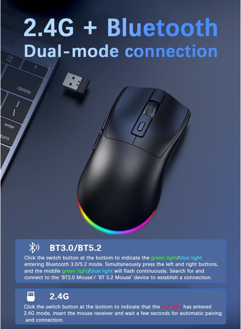 ليفن ماوس لاسلكي للألعاب مع منفذ شحن RGB، وضع مزدوج: 2.4G/USB-C سلكي/بلوتوث، دقة تصل إلى 1600 DPI، 5 أزرار قابلة للبرمجة للكمبيوتر/ماك - Image 4